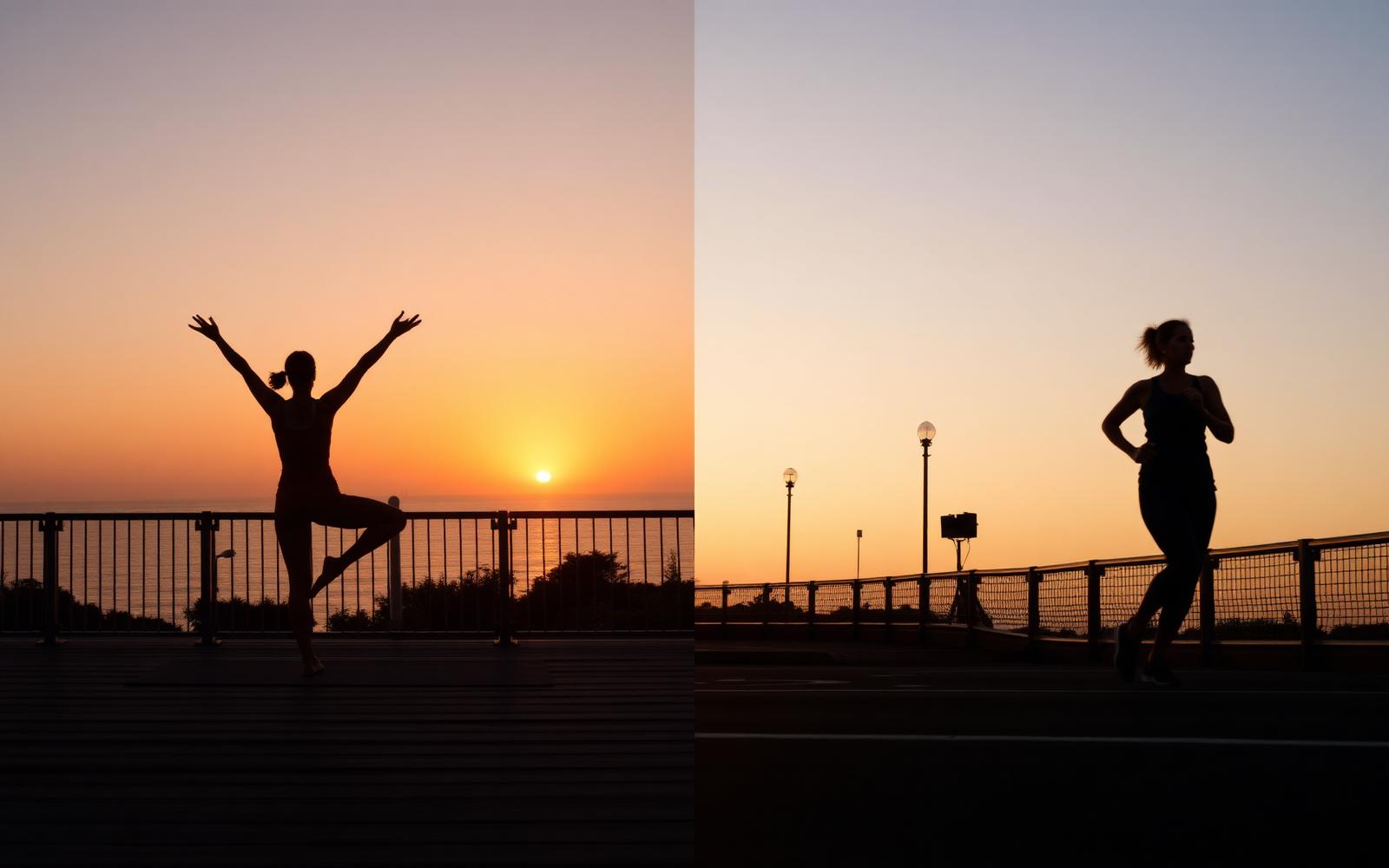 Runner stretching at sunrise on a quiet city street