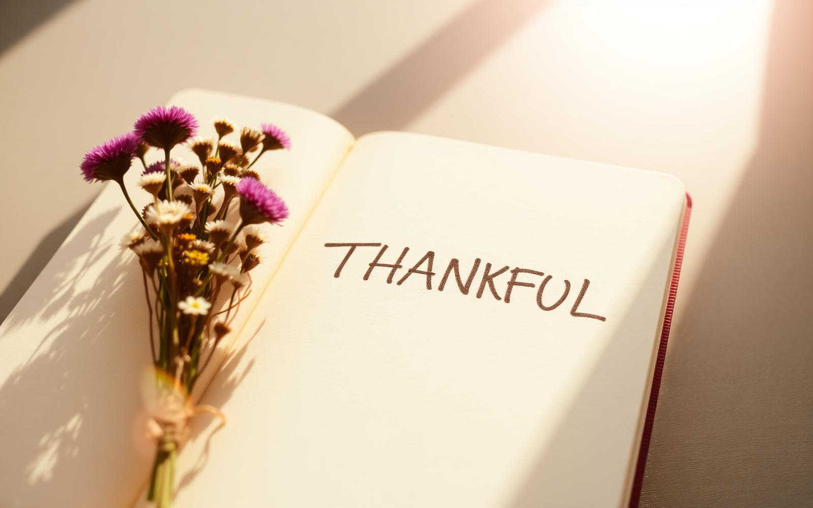 Handwritten gratitude journal with three bullet points and a pen